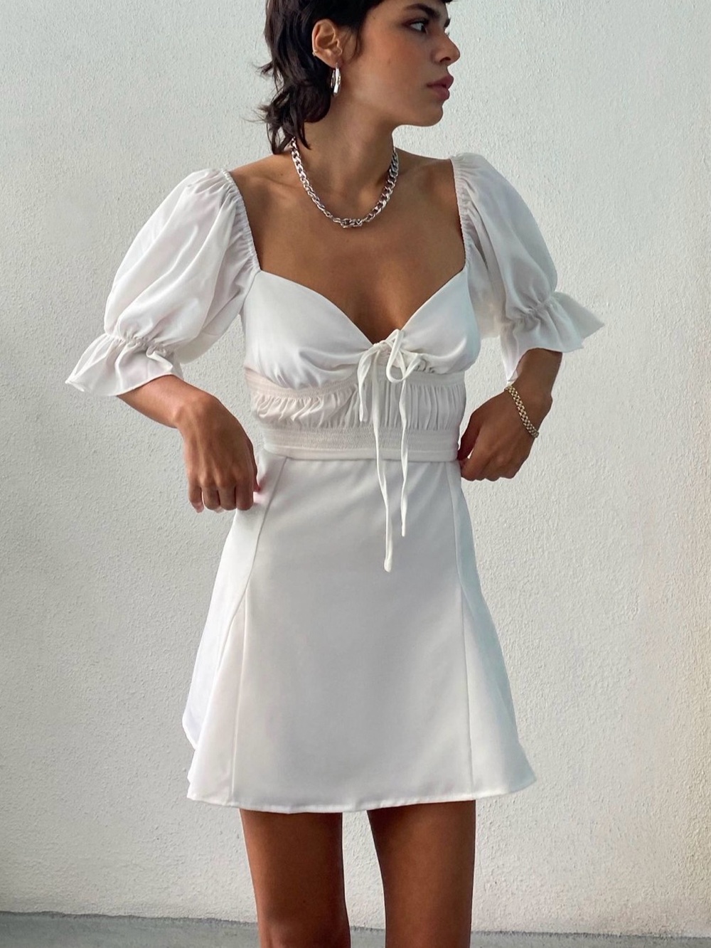 Eggie Magnolia Puff Sleeve Mini Dress - XS